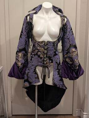 Pirate Costume Purple Gold Brocade Renaissance Gothic Coat Corset Medium